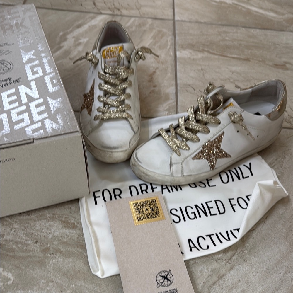 Golden Goose White Sneakers with Gold Stars